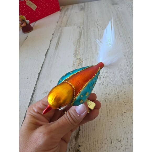 Kathe wohlfahrt glass sparkle bird clip ornament gold blue Xmas feather tree - Picture 5 of 8